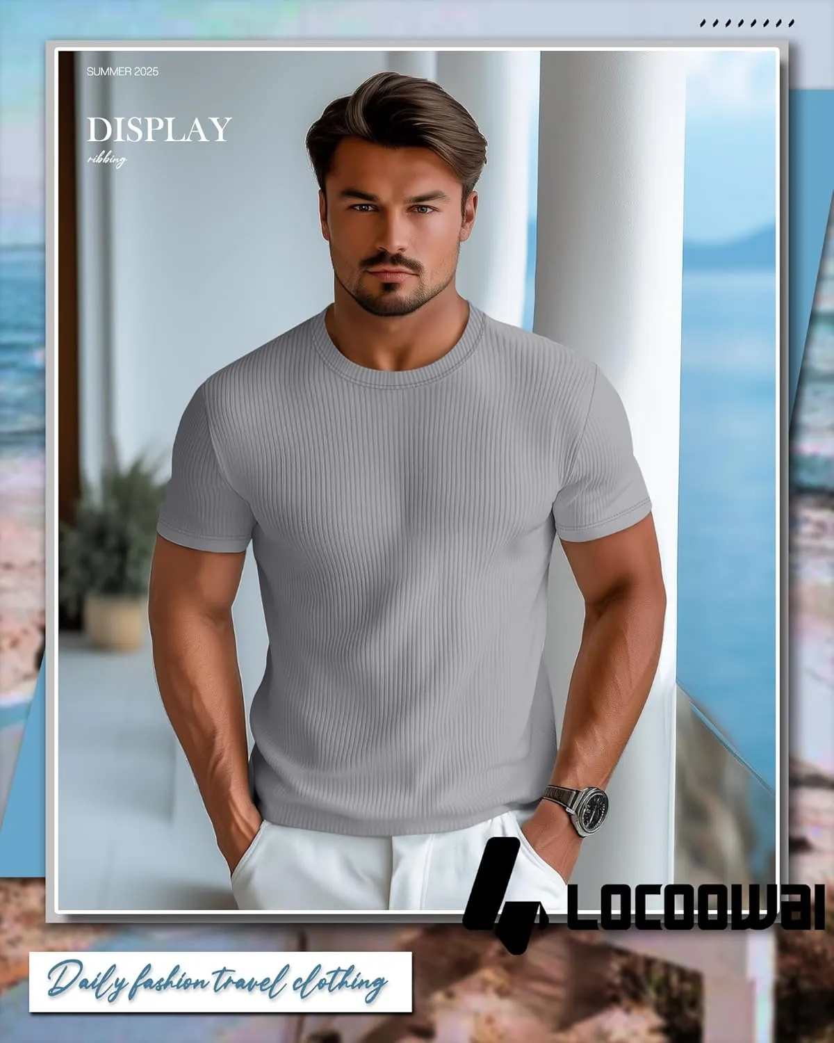 4 Pack Men's Short Sleeve T Shirts Crewneck Ribbed Knit Slim Fit Tops Basic Muscle Tee Shirts
