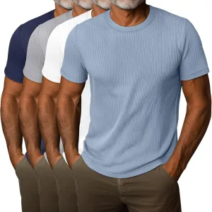 4 Pack Men's Short Sleeve T Shirts Crewneck Ribbed Knit Slim Fit Tops Basic Muscle Tee Shirts