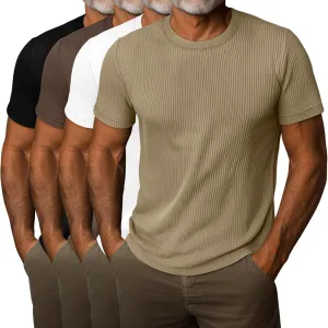 4 Pack Men's Short Sleeve T Shirts Crewneck Ribbed Knit Slim Fit Tops Basic Muscle Tee Shirts