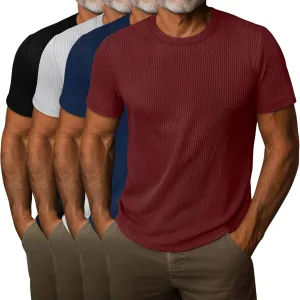 4 Pack Men's Short Sleeve T Shirts Crewneck Ribbed Knit Slim Fit Tops Basic Muscle Tee Shirts