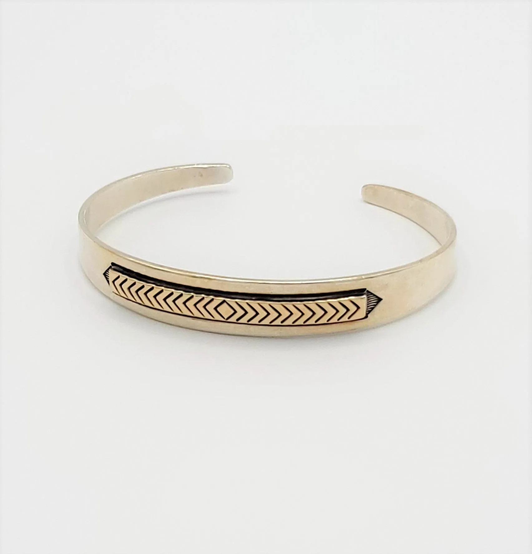 925S & 14k Gold J. Yazzie Navajo for MM Rogers Unisex Cuff Bracelet Circa 1980s