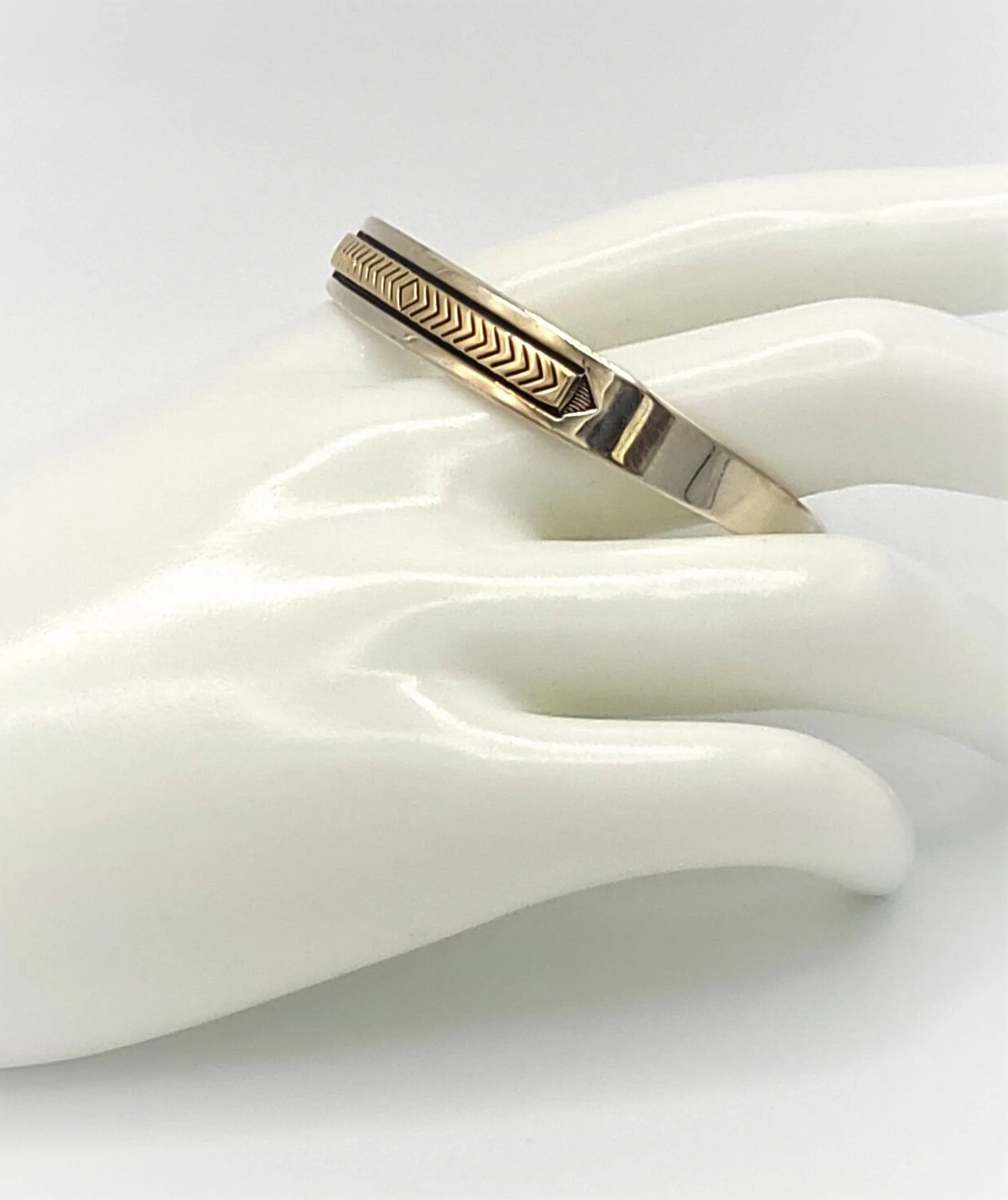 925S & 14k Gold J. Yazzie Navajo for MM Rogers Unisex Cuff Bracelet Circa 1980s
