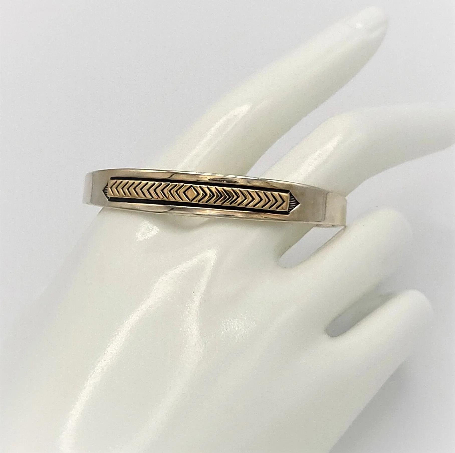 925S & 14k Gold J. Yazzie Navajo for MM Rogers Unisex Cuff Bracelet Circa 1980s