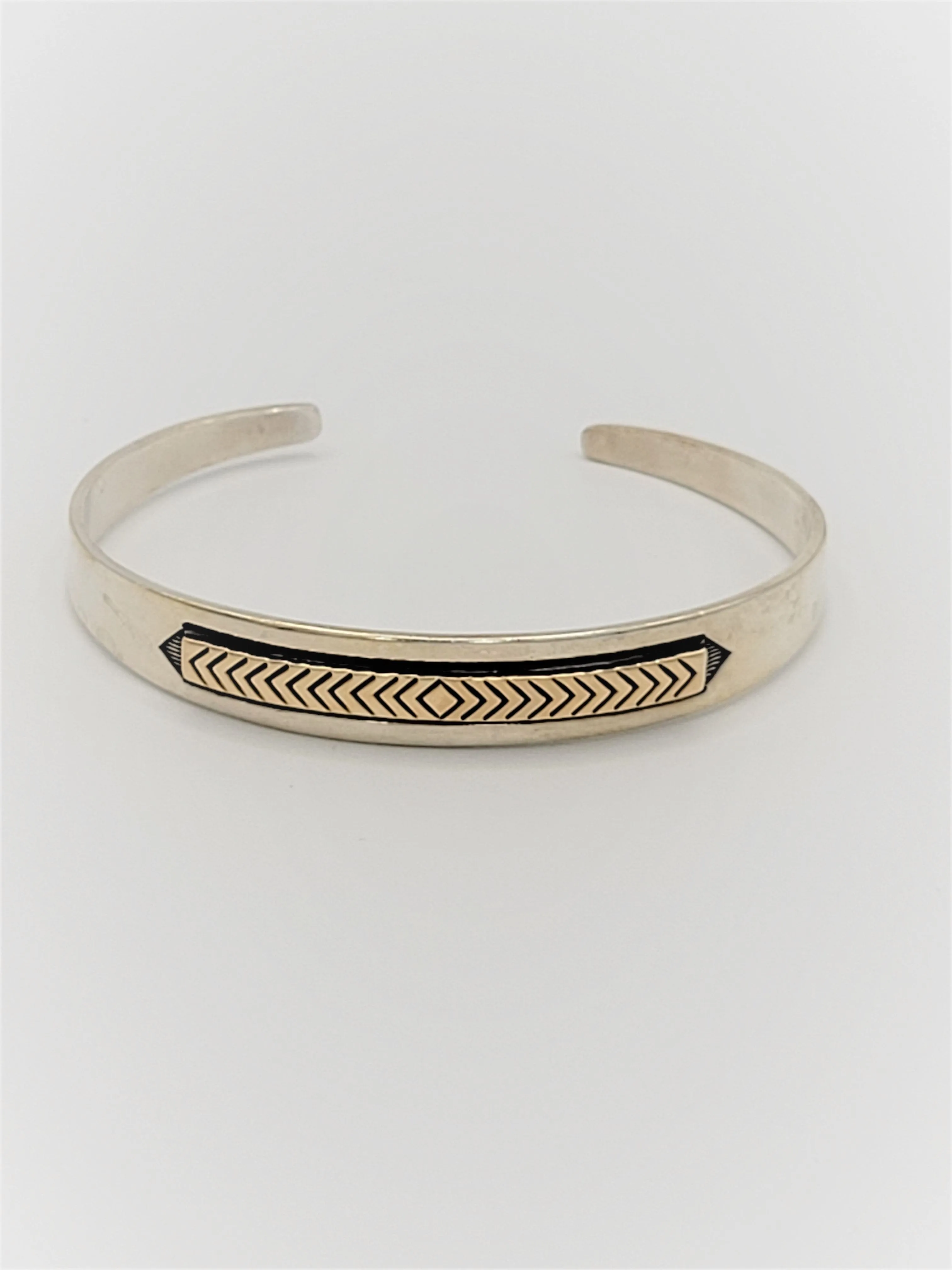 925S & 14k Gold J. Yazzie Navajo for MM Rogers Unisex Cuff Bracelet Circa 1980s