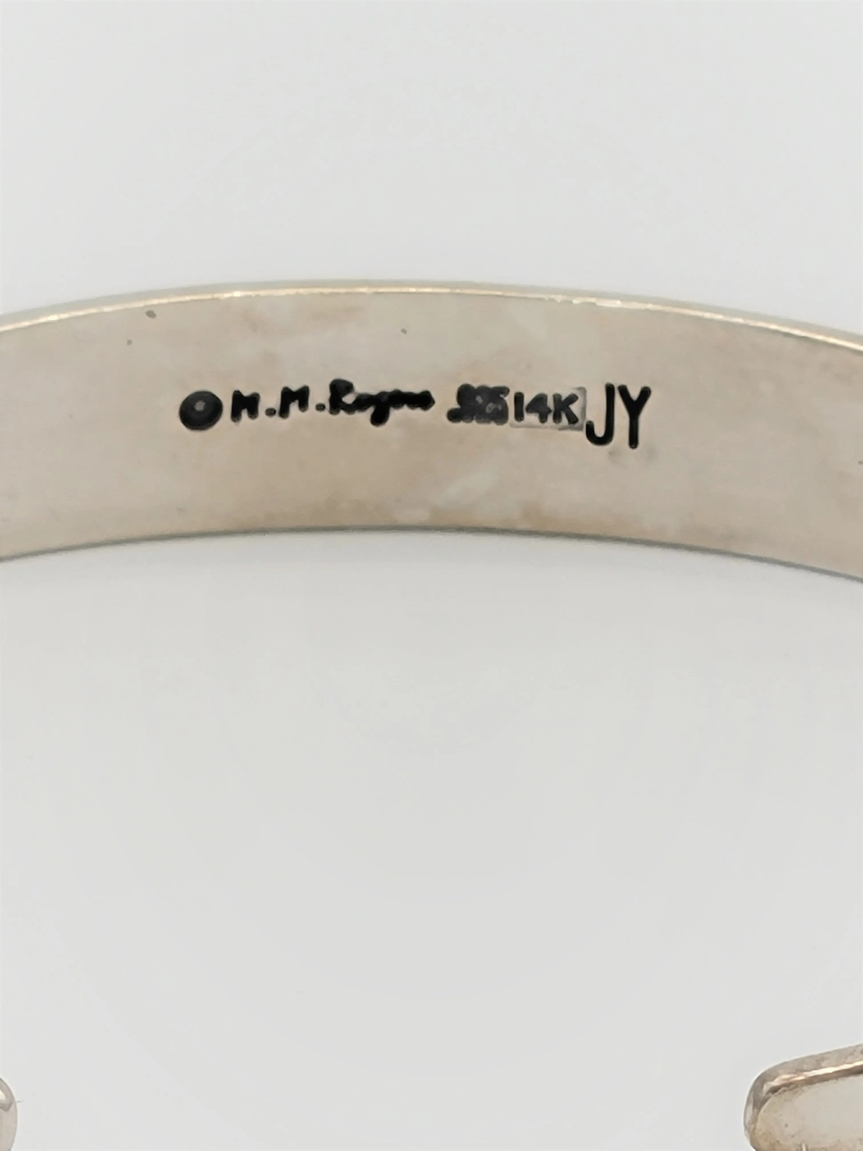 925S & 14k Gold J. Yazzie Navajo for MM Rogers Unisex Cuff Bracelet Circa 1980s