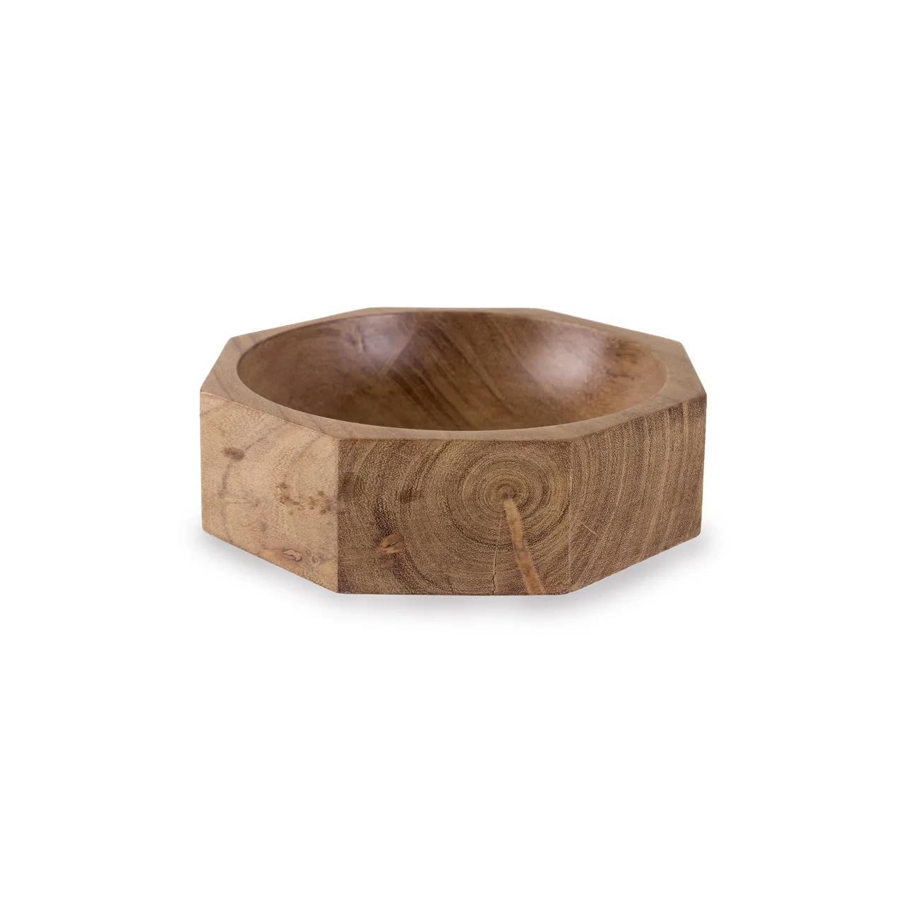 Acacia Wood Modernist Octagonal Bowl in Various Sizes