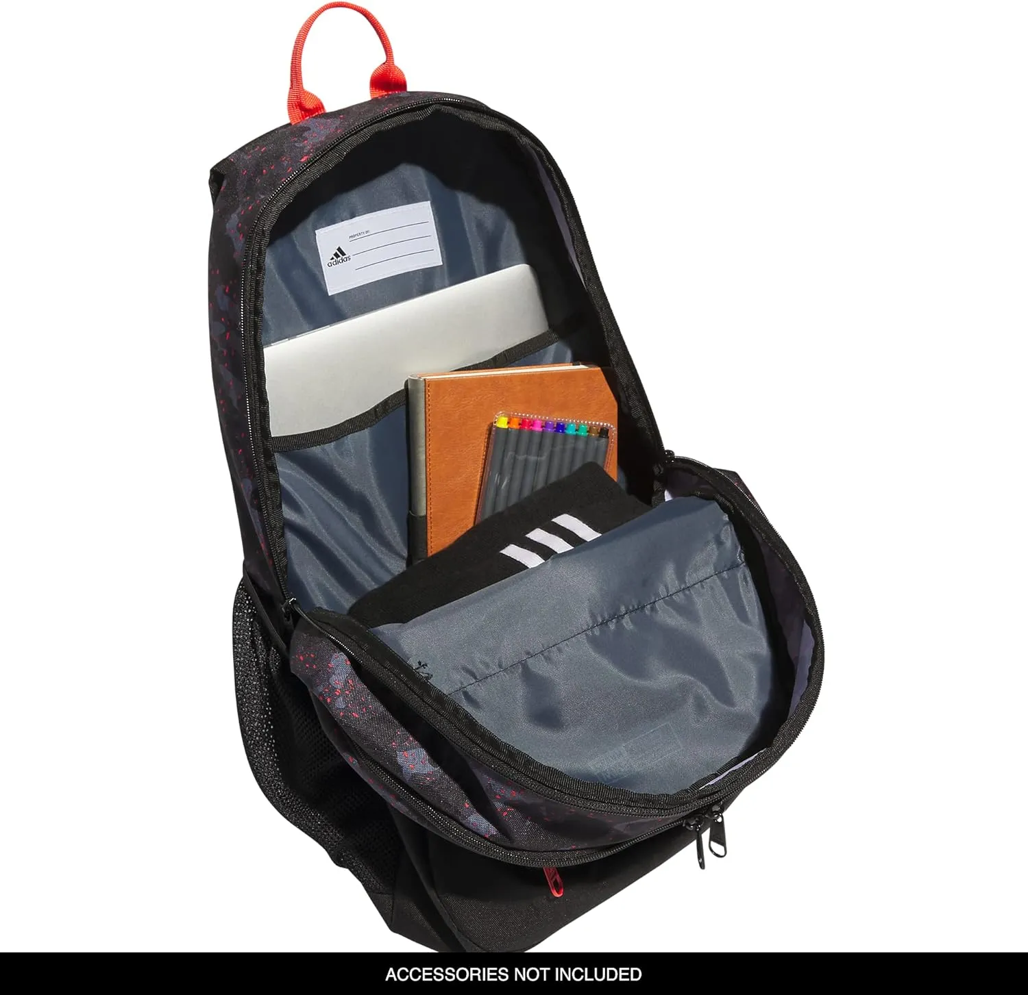 adidas Foundation Laptop, Book Bag with Sleeve, Large Durable Athletic Backpack for Men and Women, Galaxy Camo Black-Bright Red/Black/Bright Red, One Size