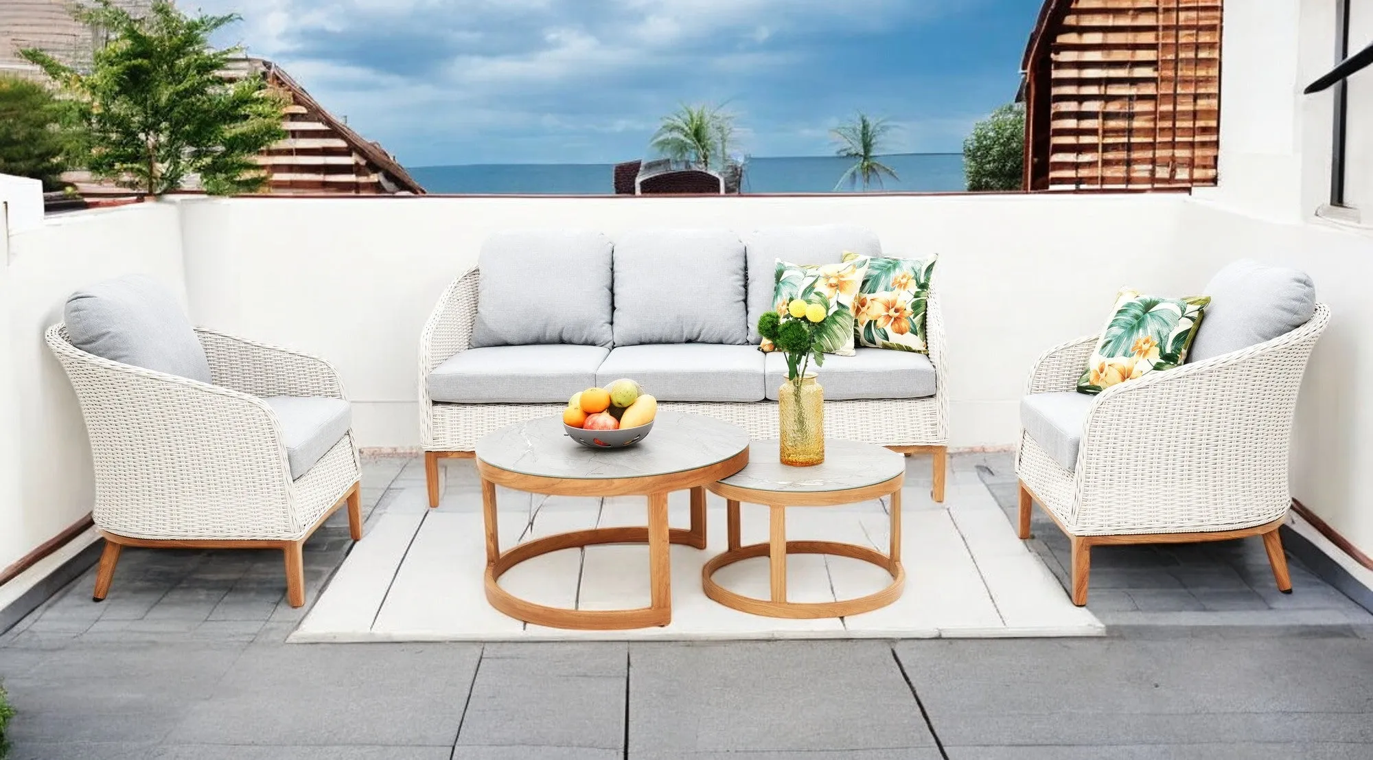 Albert 5pcs Outdoor Lounge Set - White Wicker