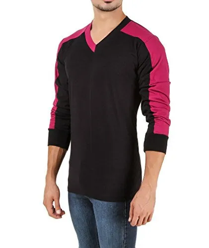 Aurelio Marco Stylish Designed Black Bergundy V Neck Men T Shirt