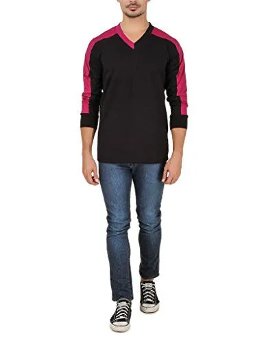 Aurelio Marco Stylish Designed Black Bergundy V Neck Men T Shirt