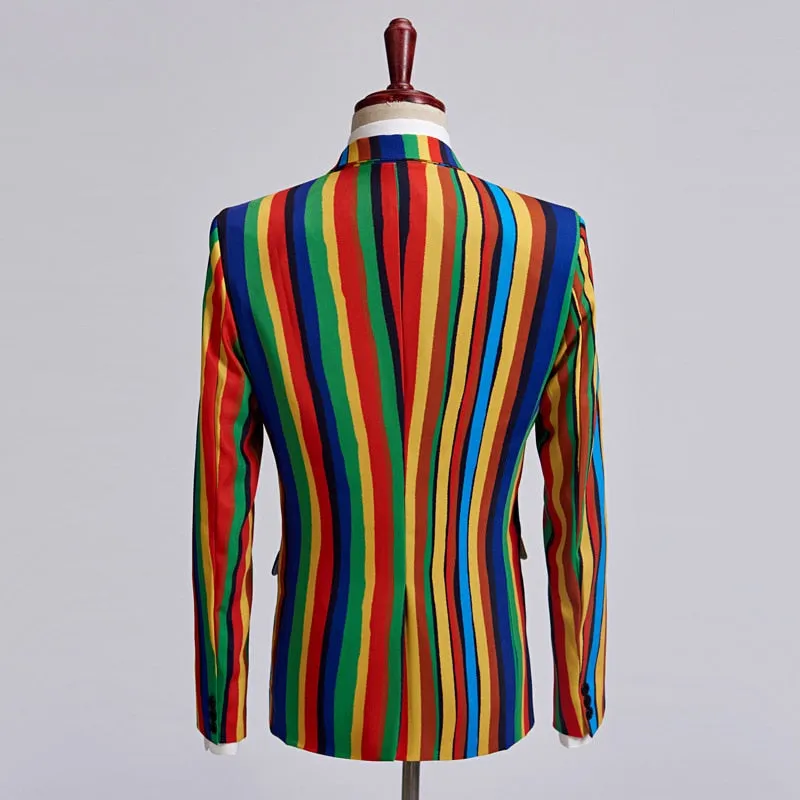 Bright Colourful Stripe Stage Style Men Costume Blazer