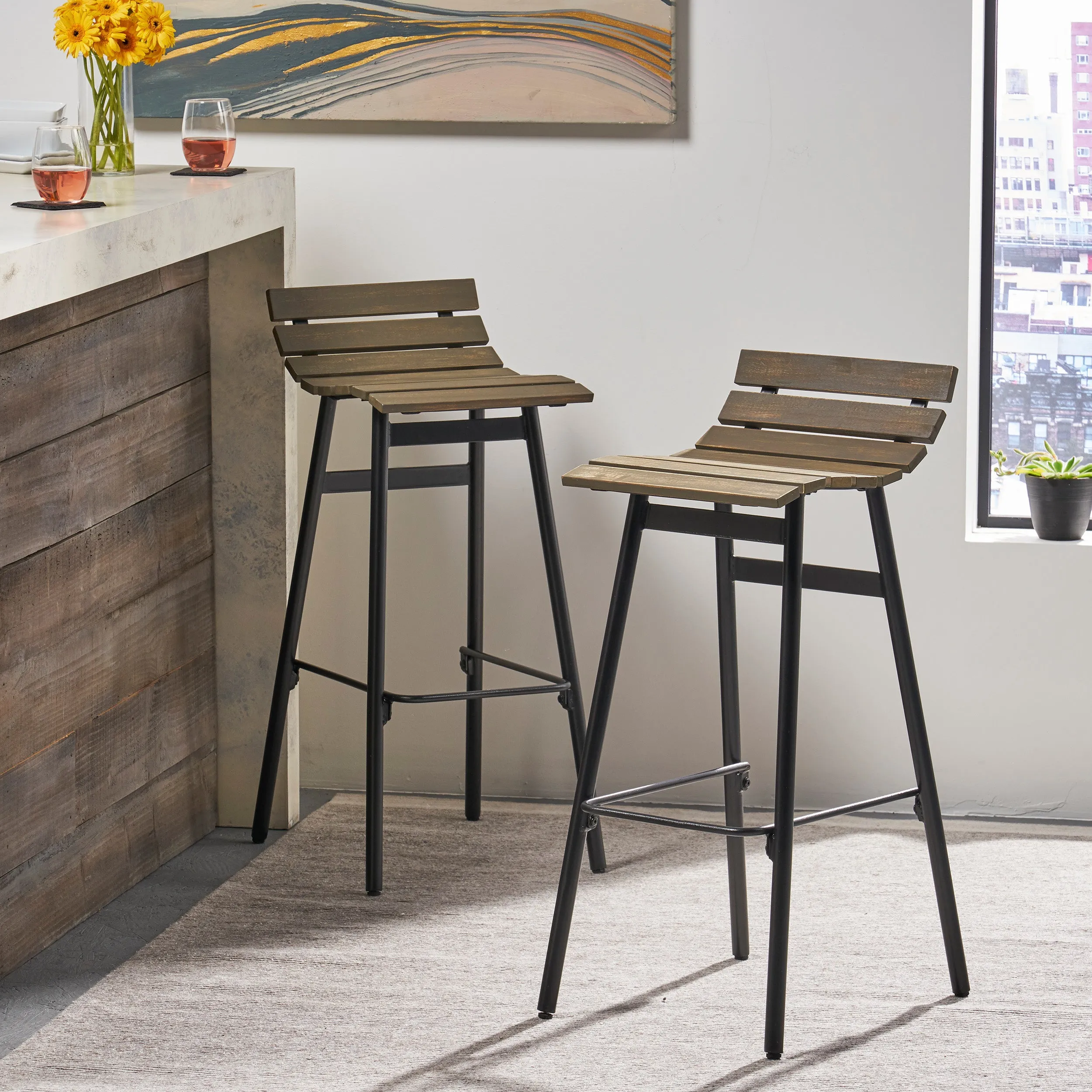 Camron 35" Wooden Barstool (Set of 2)