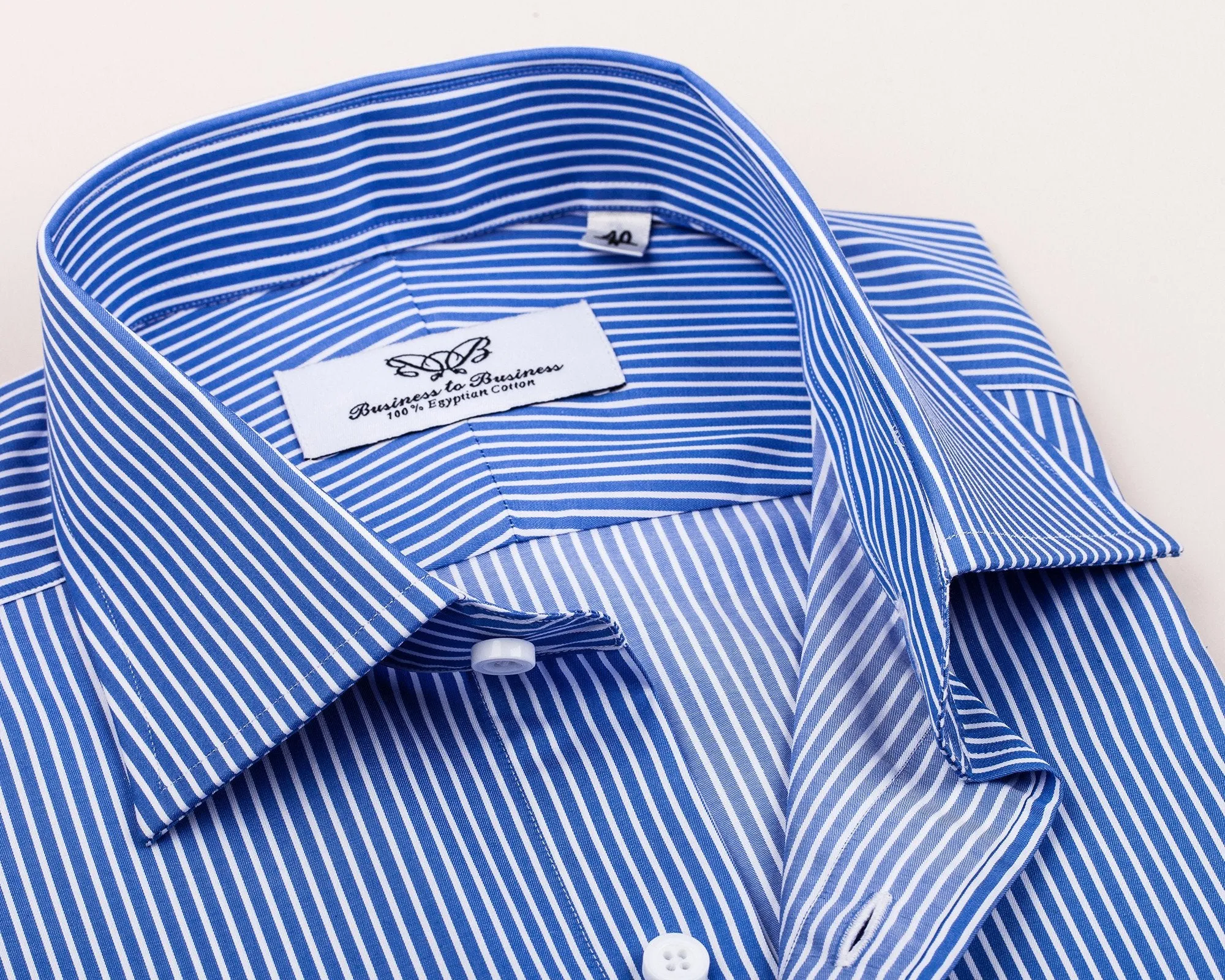 Classic Blue Striped Formal Business Dress Shirt Luxury Designer Fashion