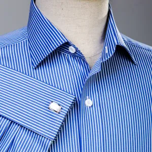 Classic Blue Striped Formal Business Dress Shirt Luxury Designer Fashion