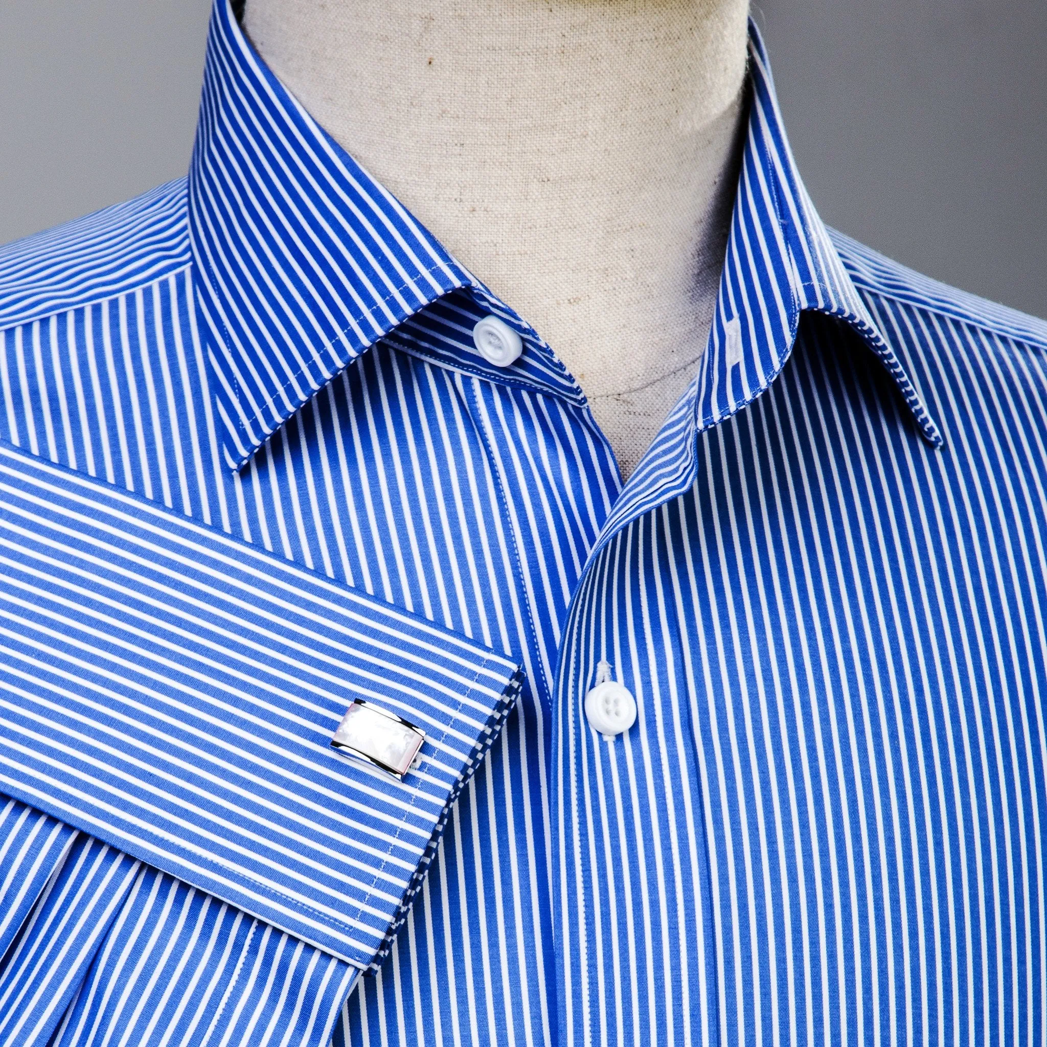 Classic Blue Striped Formal Business Dress Shirt Luxury Designer Fashion