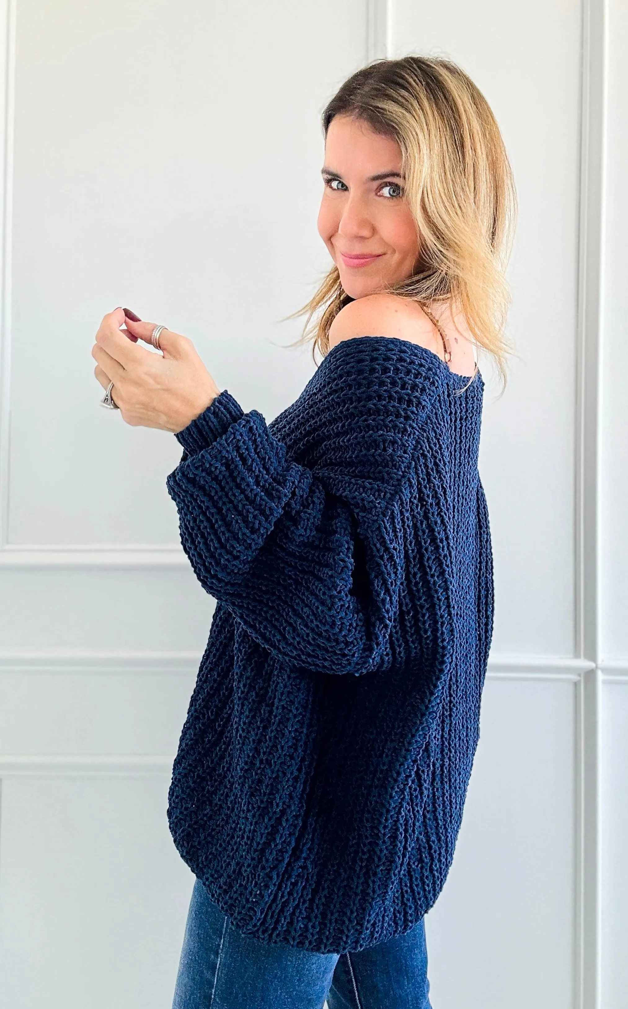Coastal Breeze Knit Sweater - Navy
