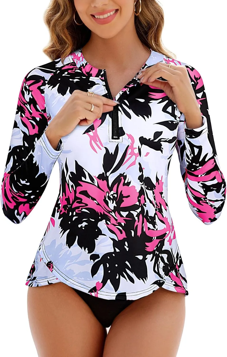 Cucuchy Style Womens 1/4 Zip Up Rash Guard for Women Long Sleeve Swim Shirts UV Sun Protection Swimsuit S-2XL