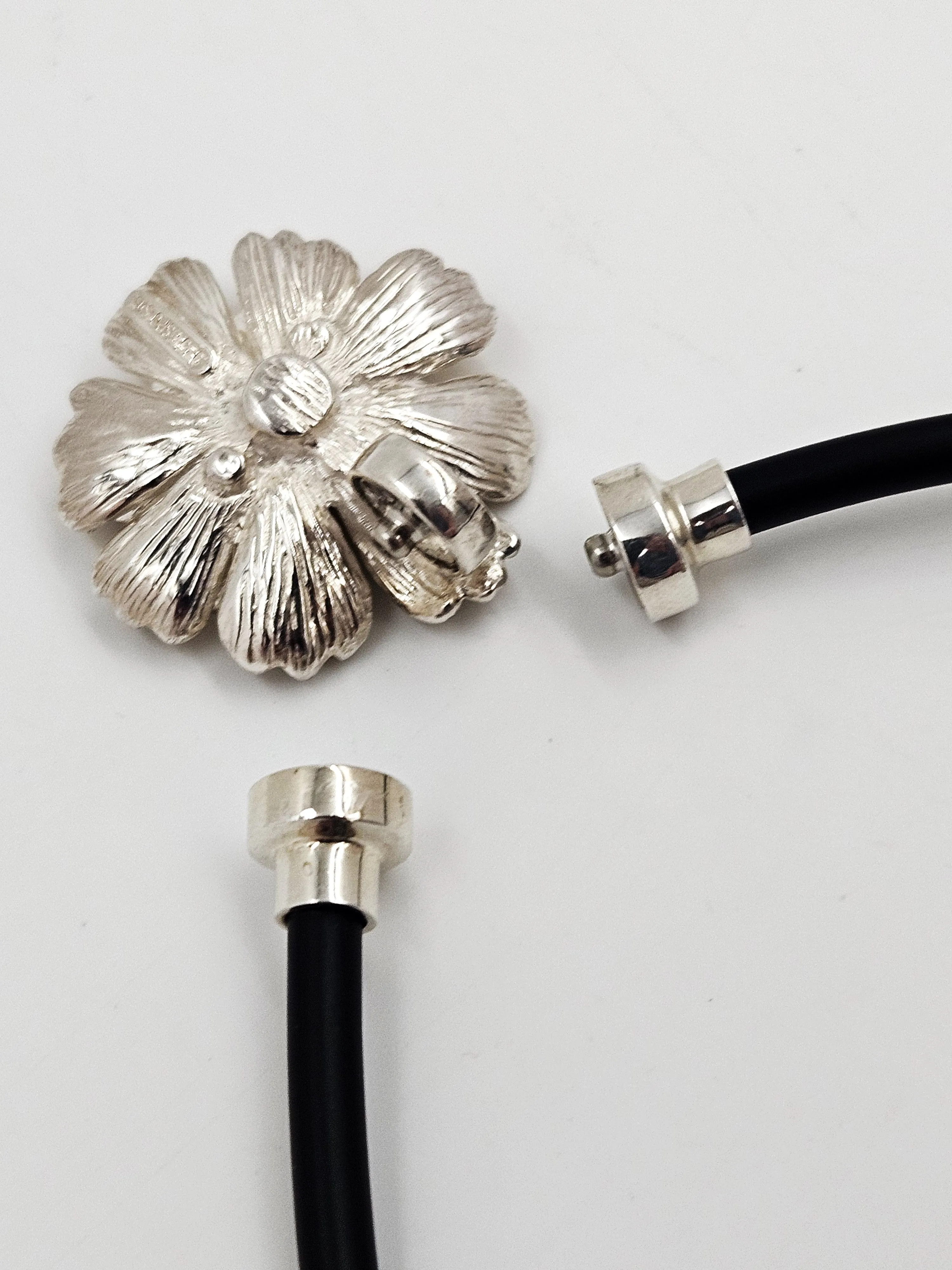 Designer Joseph Esposito Sterling 14k 3D Flowers Necklace   Earrings Set 90s