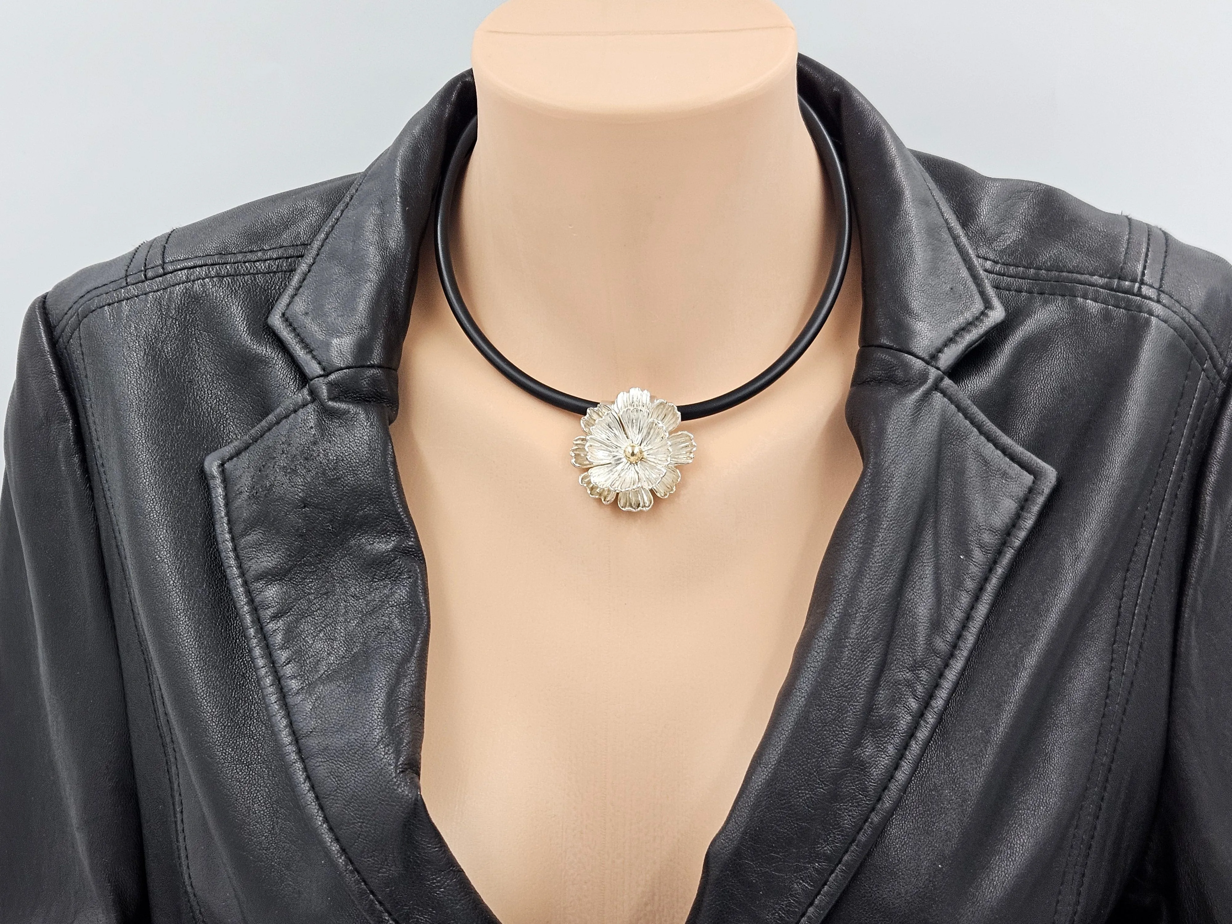 Designer Joseph Esposito Sterling 14k 3D Flowers Necklace   Earrings Set 90s