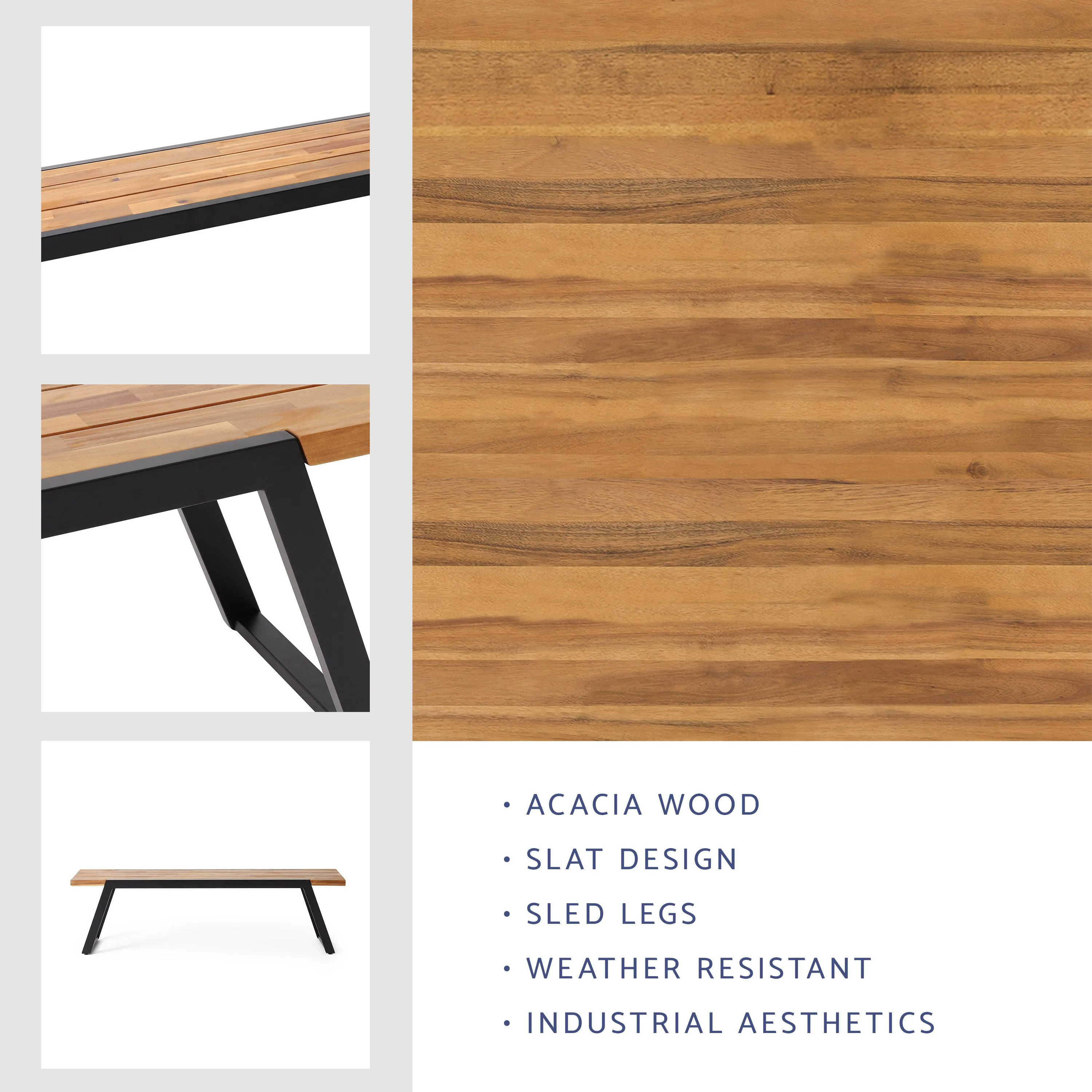 Gebo Outdoor Modern Acacia Wood Dining Bench
