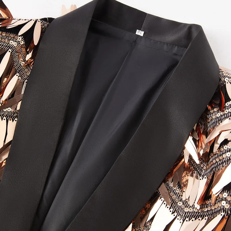 Gold Sequin Single-Breasted Blazer