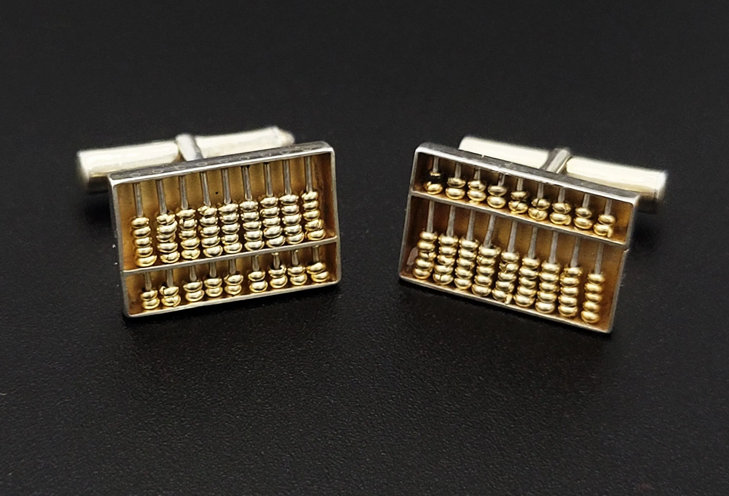 Hong Kong Designer Gold Gilt Sterling Working Abacus Cufflinks Circa 1950s