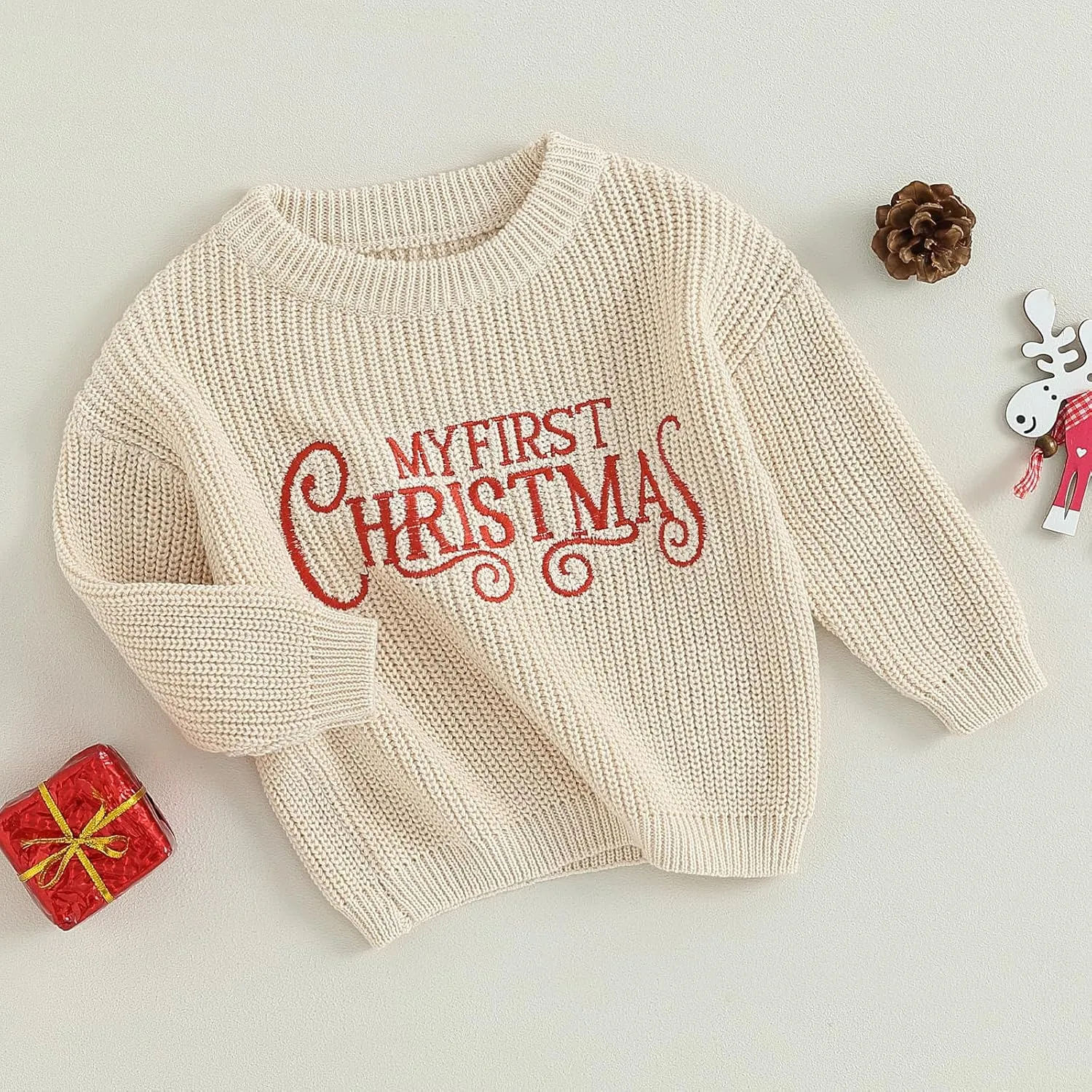 Infant Baby Boy Girl Oversized Knit Sweater Chunky Long Sleeve Pullover Sweater Shirts Warm Fall Winter Tops Clothes