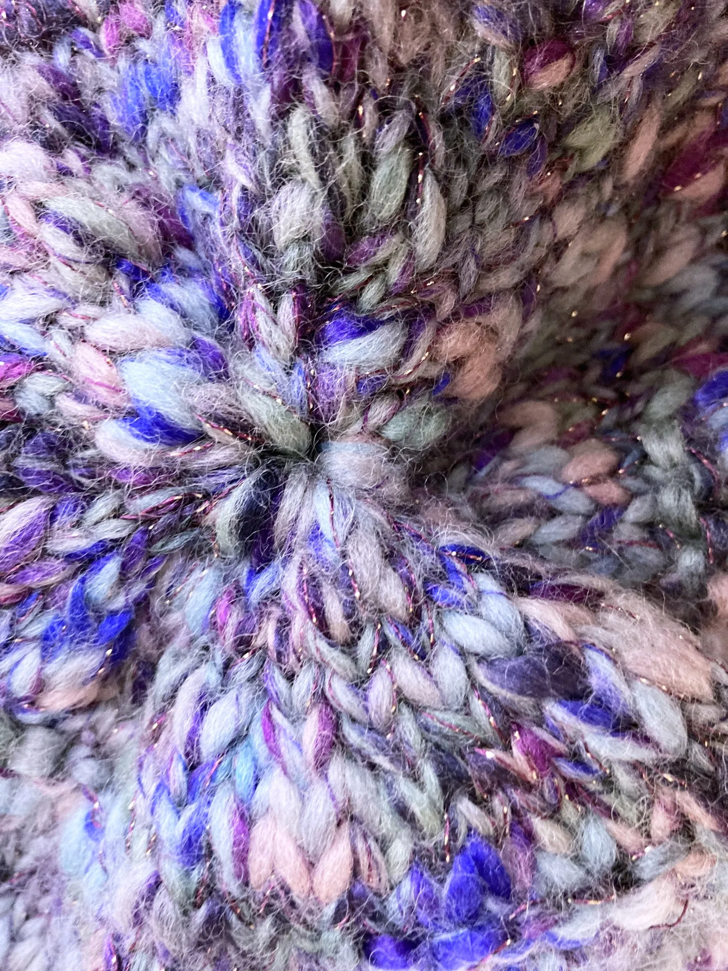 Jean Colonna purple blue grey knitted wool beanie