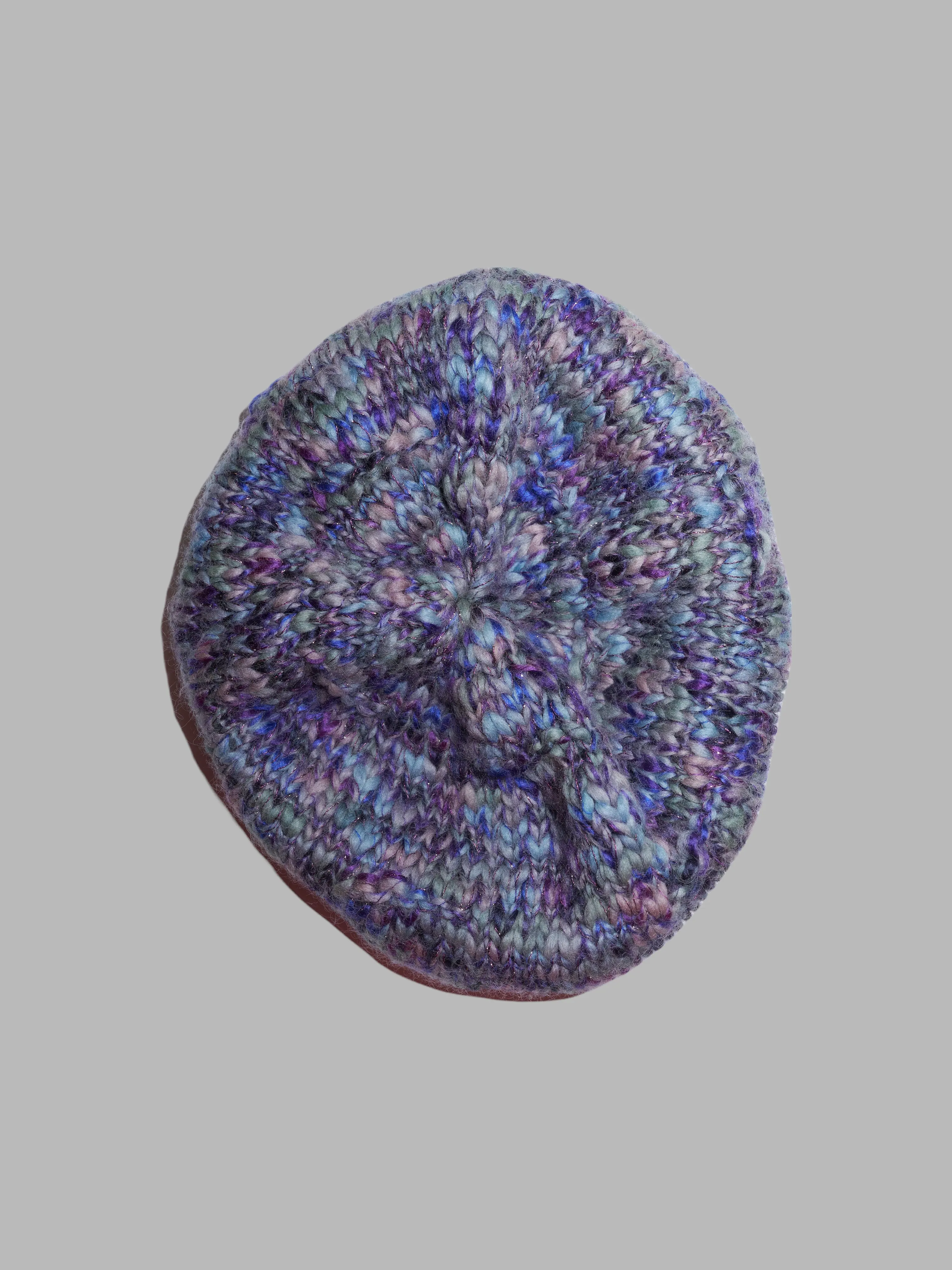 Jean Colonna purple blue grey knitted wool beanie