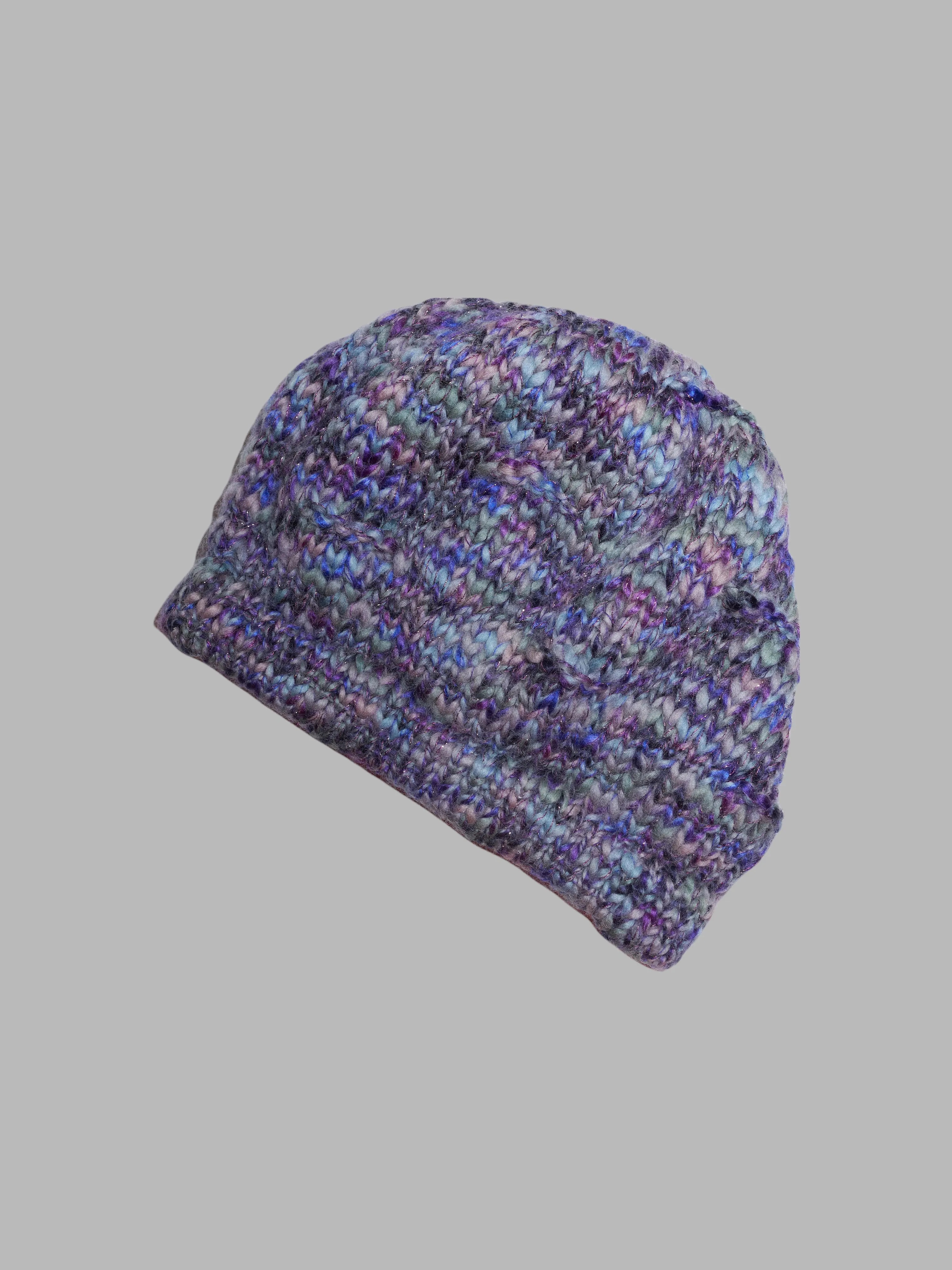 Jean Colonna purple blue grey knitted wool beanie