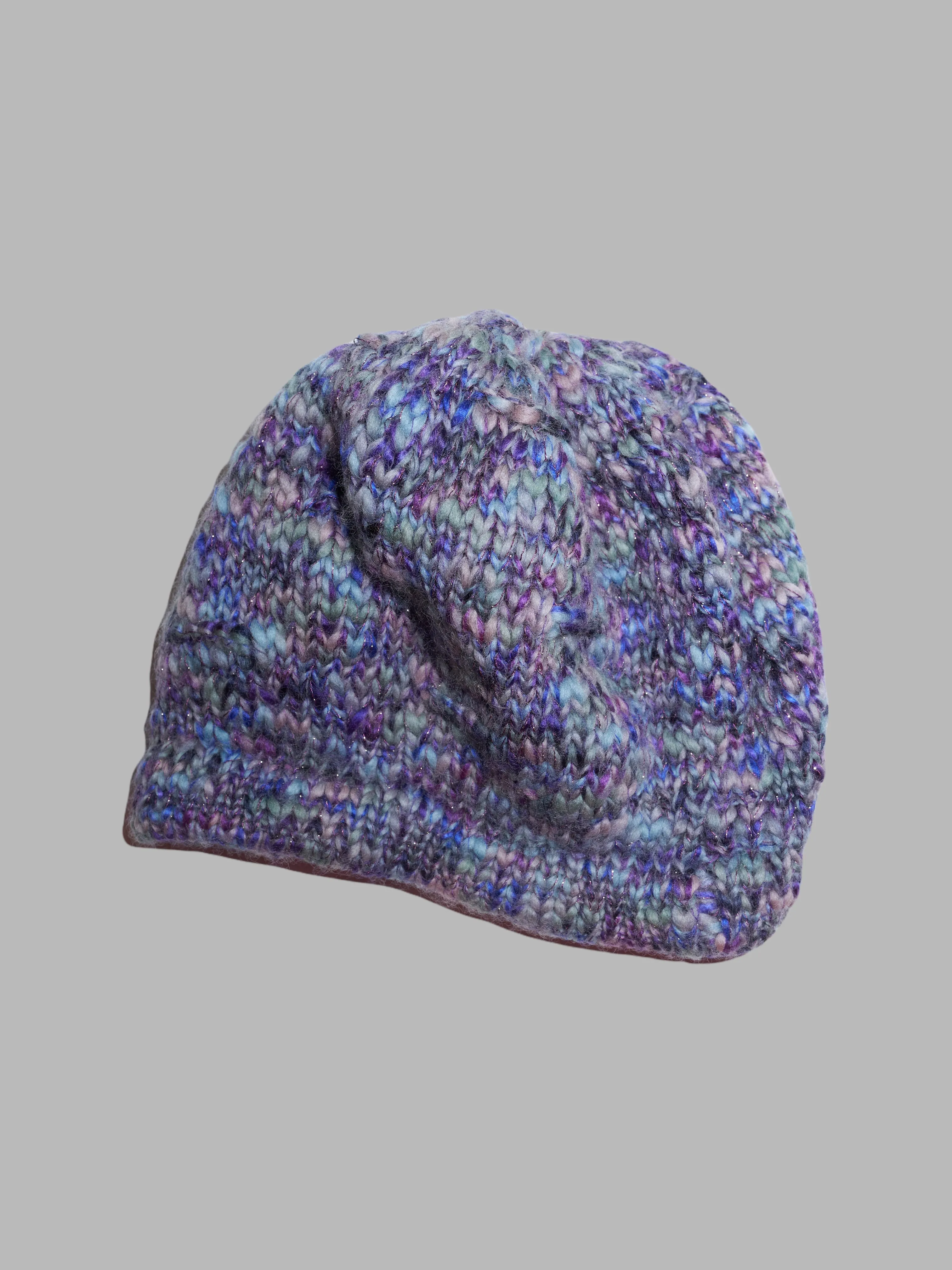 Jean Colonna purple blue grey knitted wool beanie