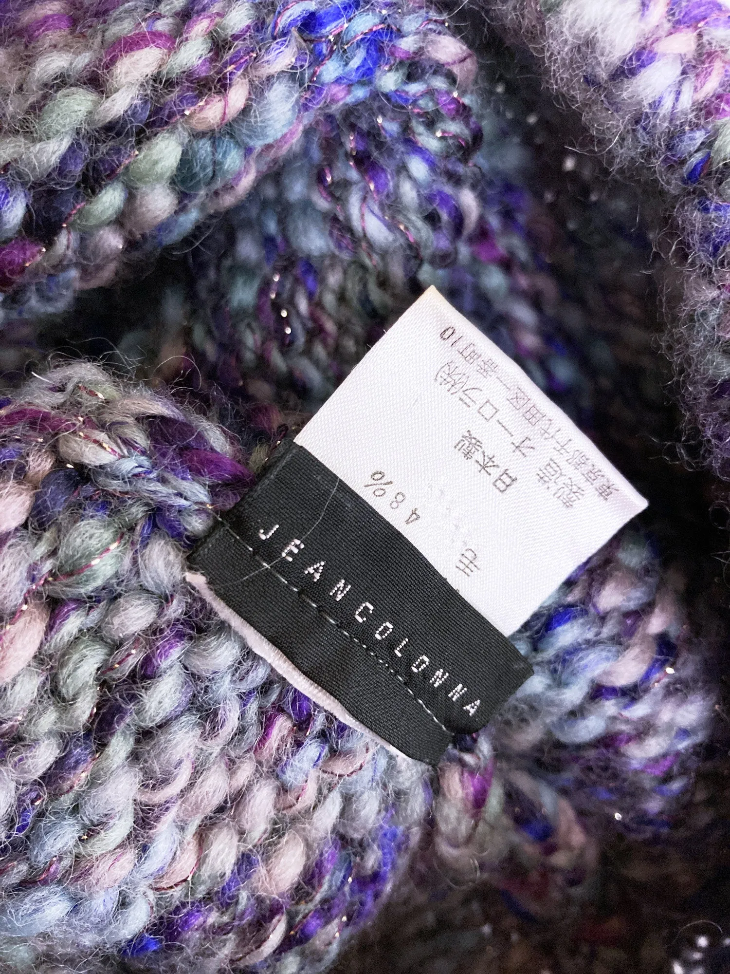 Jean Colonna purple blue grey knitted wool beanie