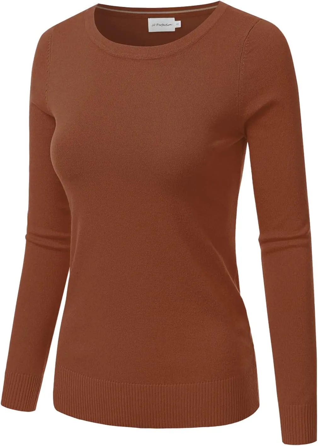 JJ Perfection Simple Soft Knit Sweater Crew Neck Long Sleeve Casual Basic Pullover Sweater Tops for Womens with Plus Size