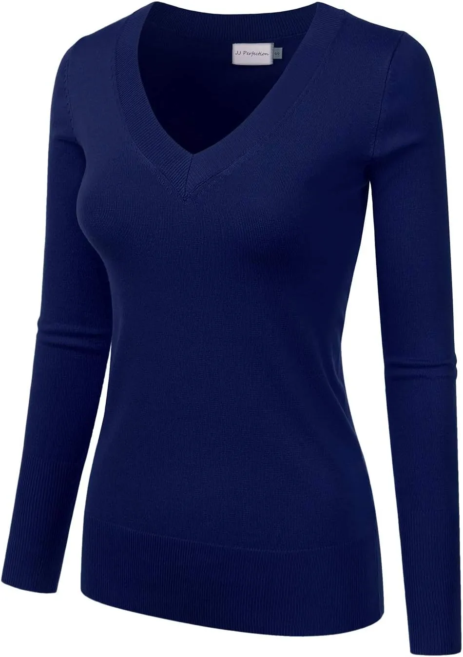 JJ Perfection Simple V-Neck Long Sleeve Pullover Essential Casual Soft Knit Fitted Sweaters for Womens Clothes with Plus Size