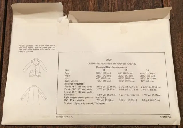 Kwik Sew 501 Fitted Women's Jacket and Blazer Vintage Uncut