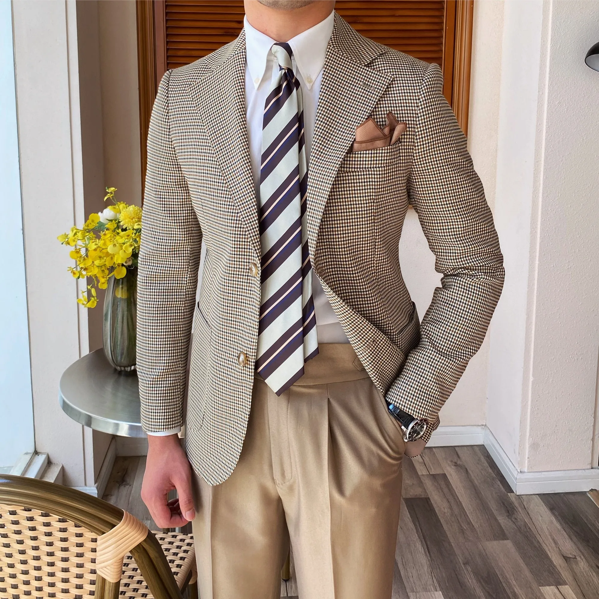 Lattice Pattern British Style Blazer