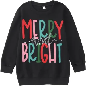 MODNTOGA Kids Boy Girl Merry and Bright Crewneck Sweatshirt Merry Christmas Sweatshirt Retro Xmas Long Sleeve Pullover Tops