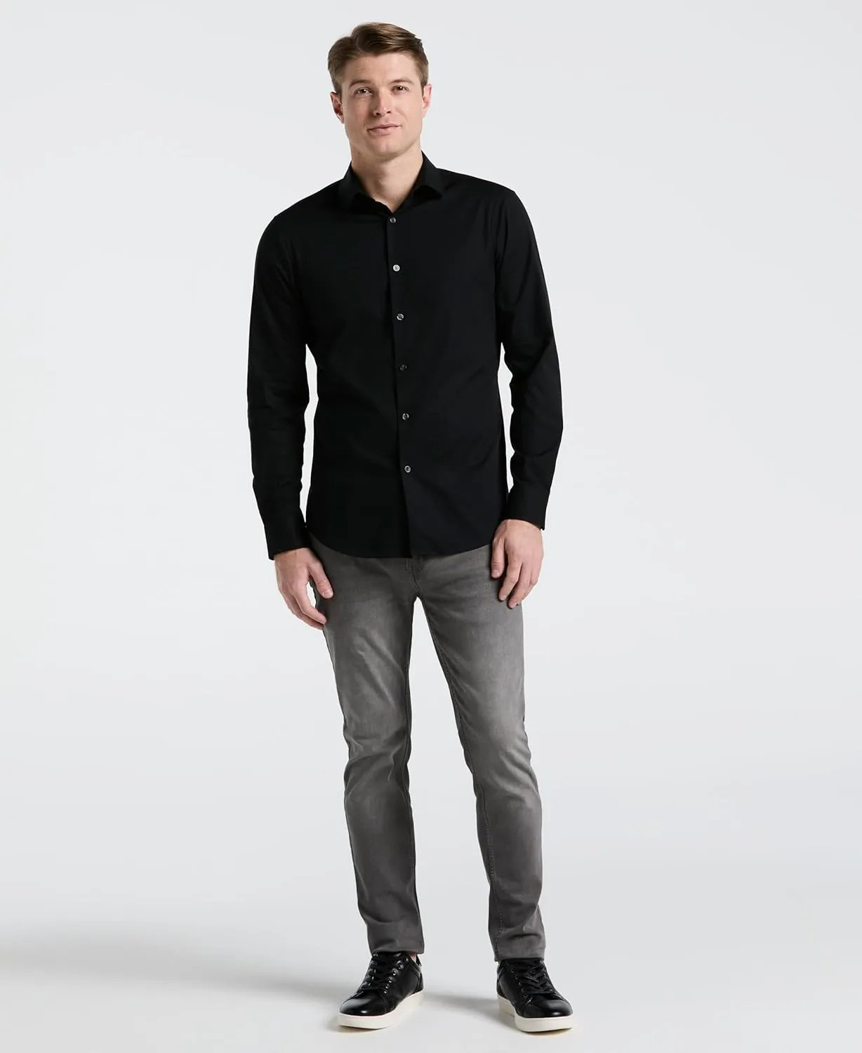 Perry Ellis Men's Dobby Cotton Stretch Slim Fit Long Sleeve Button-Down Shirt