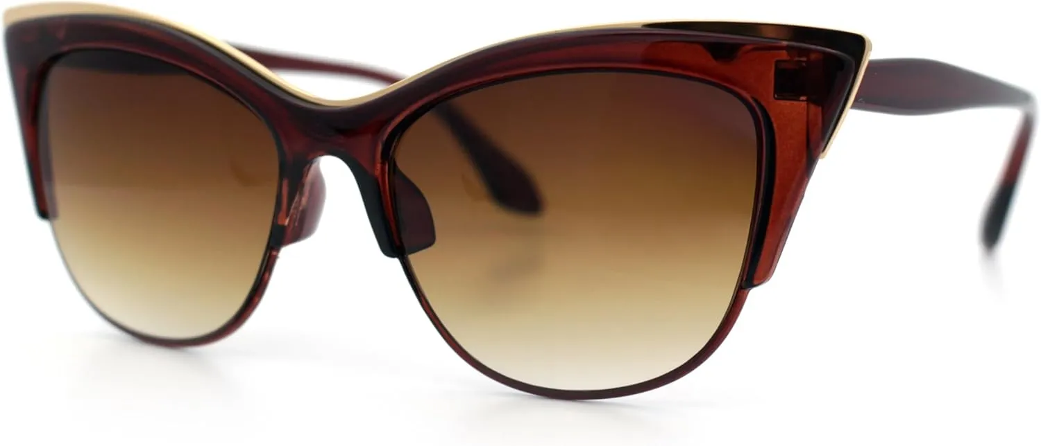 SA106 Womens High Point Squared Half Rim Look Cat Eye Sunglasses