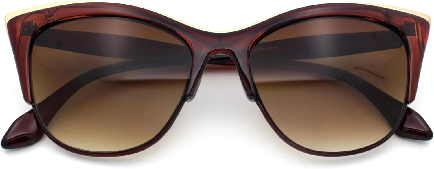 SA106 Womens High Point Squared Half Rim Look Cat Eye Sunglasses