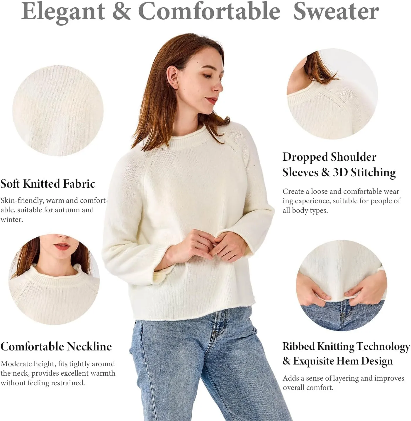 Simple&Opulence Women's Wool Blend Soft Sweater 2024 Crew Neck Long Sleeve Pullover Sweaters Tops for Women S-XL