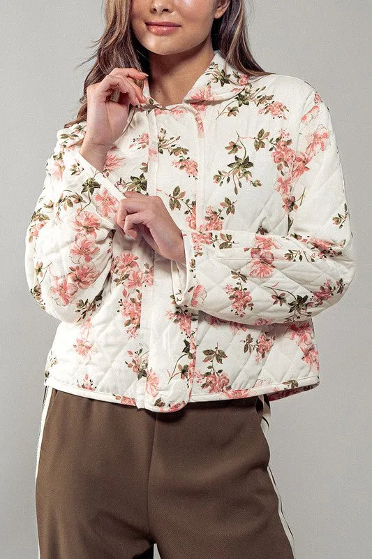 Waitlist 12/5 ♥ Astrid Long Sleeve Floral Print Quilted Shacket Ivory