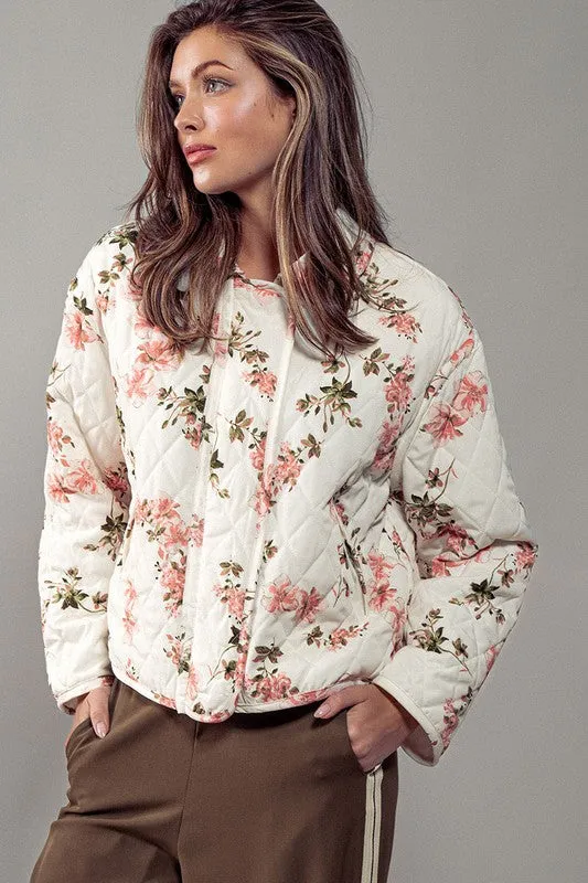 Waitlist 12/5 ♥ Astrid Long Sleeve Floral Print Quilted Shacket Ivory