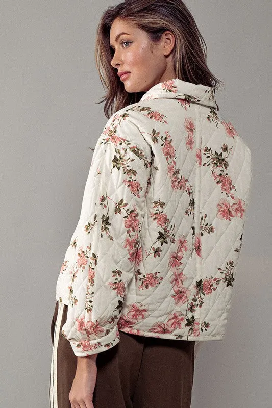 Waitlist 12/5 ♥ Astrid Long Sleeve Floral Print Quilted Shacket Ivory