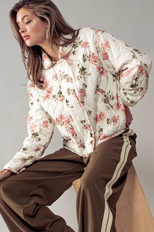 Waitlist 12/5 ♥ Astrid Long Sleeve Floral Print Quilted Shacket Ivory
