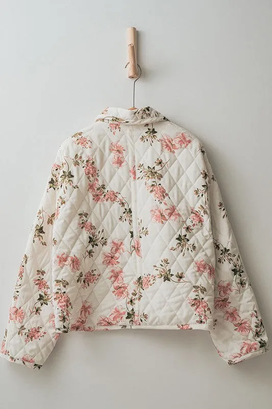 Waitlist 12/5 ♥ Astrid Long Sleeve Floral Print Quilted Shacket Ivory