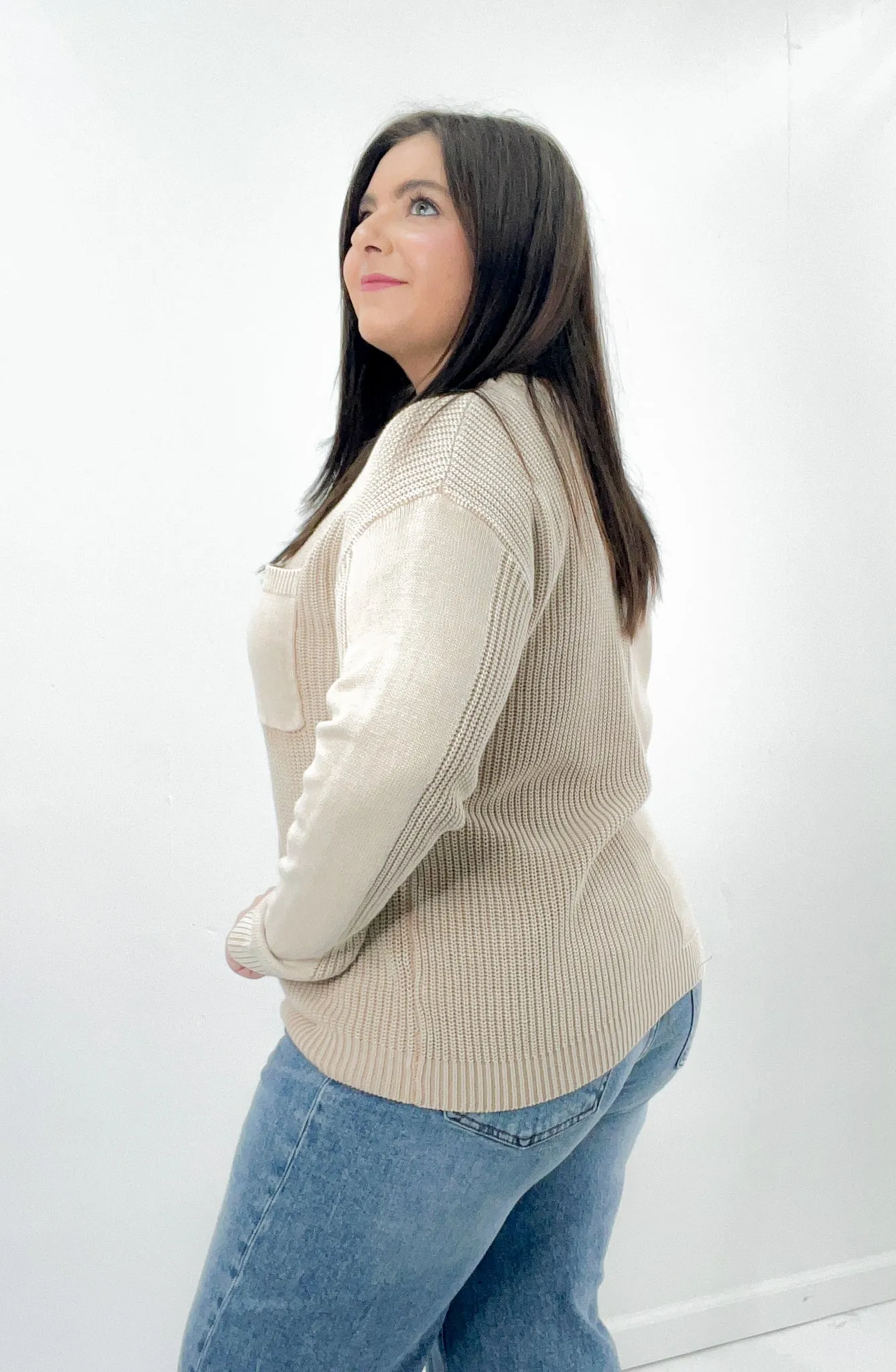 Washed Yarn Texture Contrast Sweater