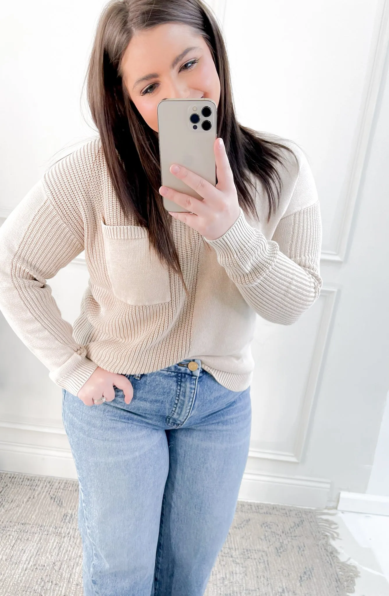 Washed Yarn Texture Contrast Sweater