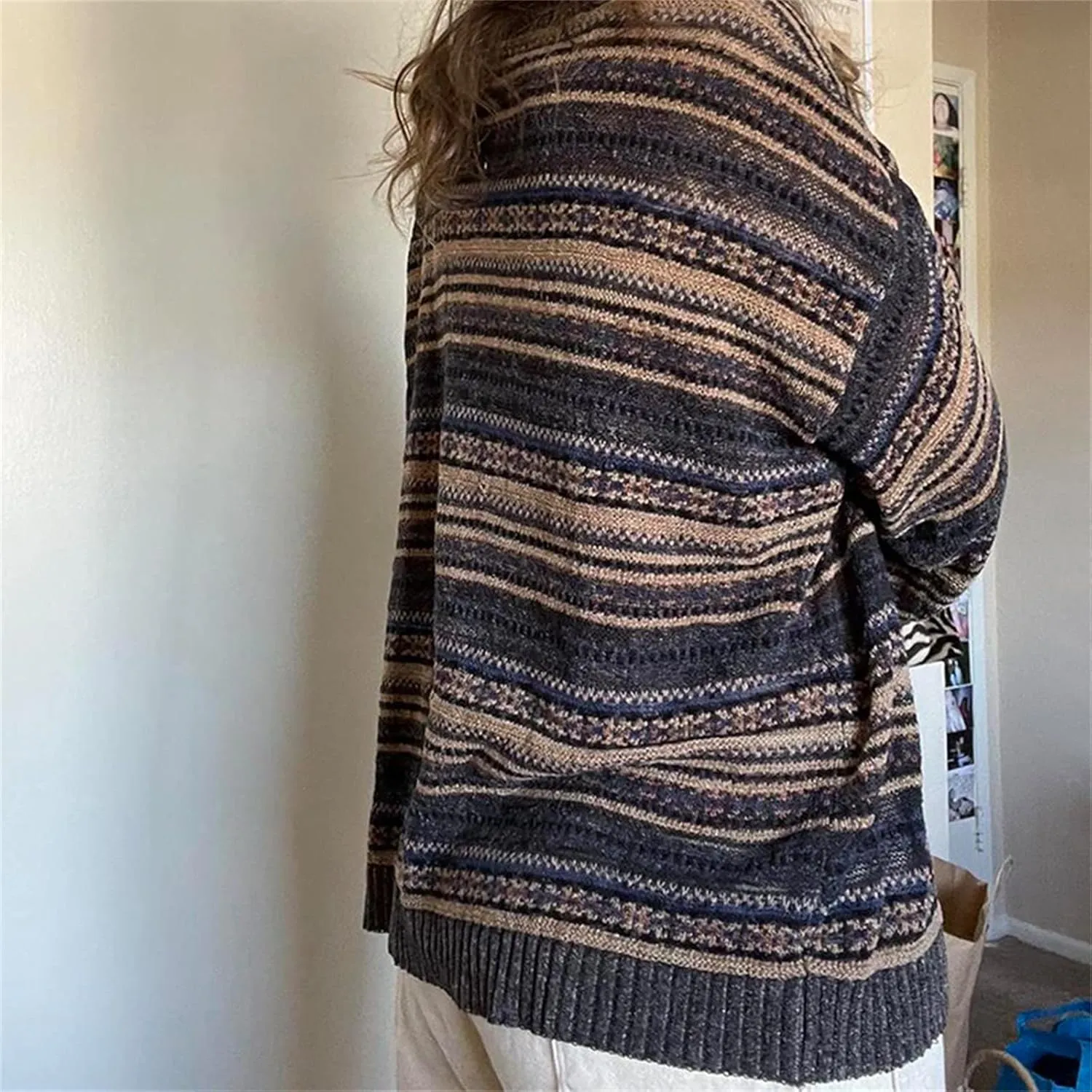 Women Y2K Argyle Striped Pullover Sweater Casual Long Sleeve Round Neck Vintage Preppy Style Pullover Knitwear