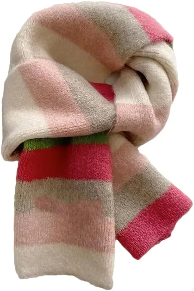 Women's Rainbow Striped Wool Scarf - Warm Short Scarf for Winter